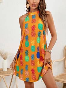 SHEIN VCAY 鳳梨印花無袖寬鬆連衣裙 - 彩色 - 查看 5