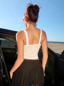 SHEIN ICON Y2k Summer Textured Semi-Transparent Camisole White Top - White - View 4