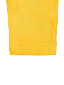 女士纯色圆领短袖休闲T恤和裤子两件套夏季 - 黃色 - 查看 3