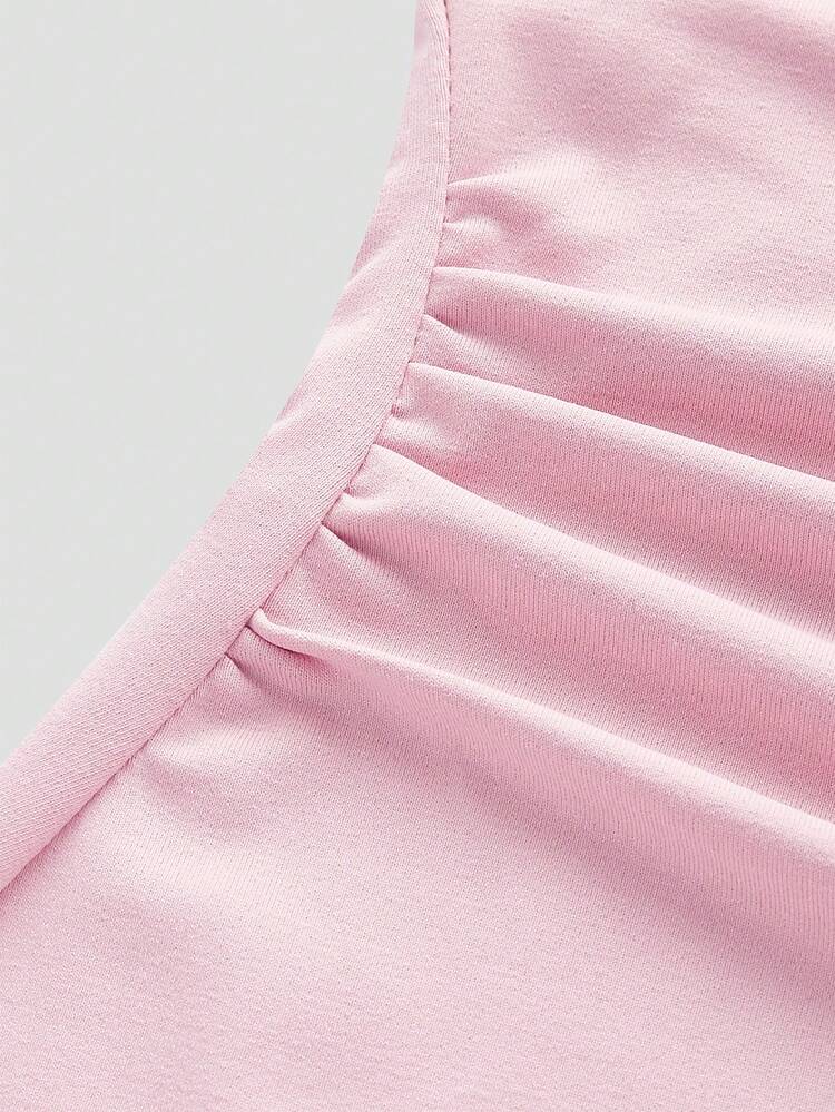 Plus Size Asymmetrical Hem Bodycon Pink Dress With Ruffled Hemline, Suitable For Romantic Dates, Travel, Parties, Weddings In Spring, Wedding Guest Dress