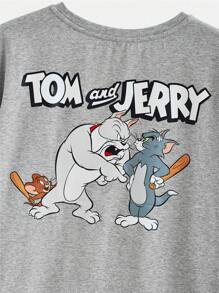TOM & JERRY X SHEIN Hombres Camiseta Con Hombros Caídos Y Estampado De Dibujos Animados Y Letra