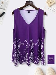 EMERY ROSE Plus Size Women's Floral Printed Tank Top - Purple - View 1