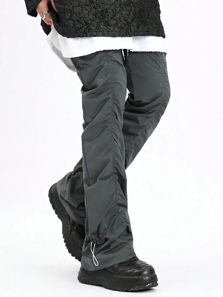 Loose Men Drawstring Waist Ruched Pants, Fall