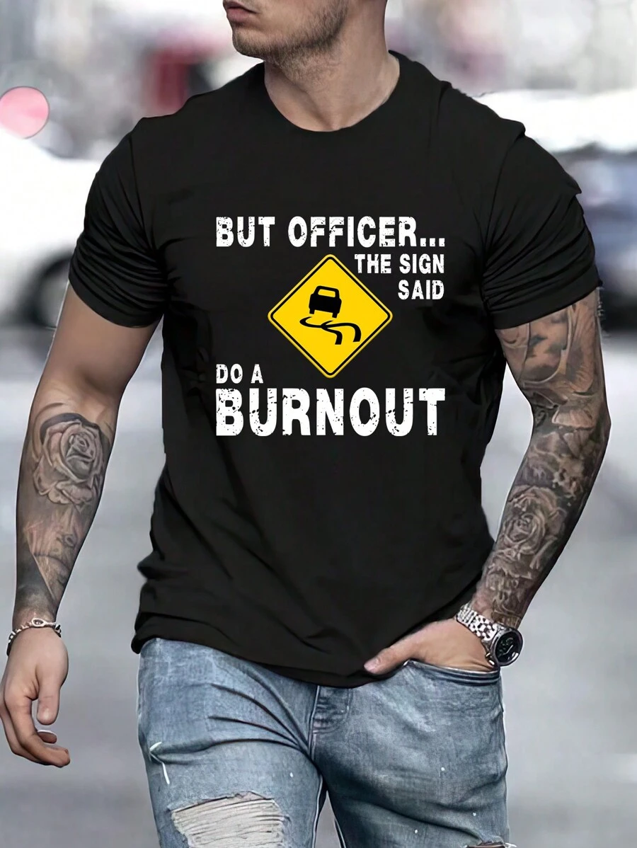 Men Auto Printed Short Sleeve T-Shirts Tee - Black - View 1