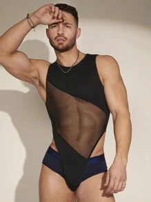 FeverCity Men's Mesh Splice Slim Fit Tank Top - Black - View 3