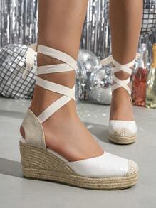 2025 女士时尚头带凉拖鞋，带绳子厚底厚底，夏季 - 白色 - 查看 4