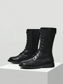 MOTF PREMIUM Của phụ nữ Chóp giầy tròn Thoải mái Giải trí Giữa bắp chân Giày ống - màu đen - Xem 2