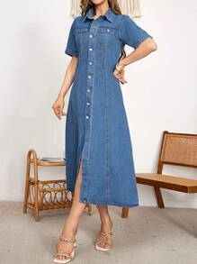 Breezaya Women's Button Front Denim Shirt Dress