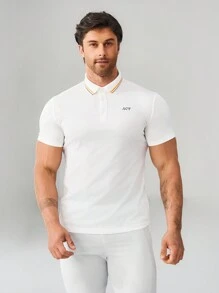 Manfinity Sport Corelite Camiseta polo deportiva de manga corta para hombre con impresión de letras, camisa de compresión para golf