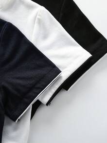 SHEIN 3入組年輕男孩休閒對比色邊緣口袋圓領短袖t恤,適用於春季/夏季日常穿著、學校、旅行和運動 - 彩色 - 查看 4