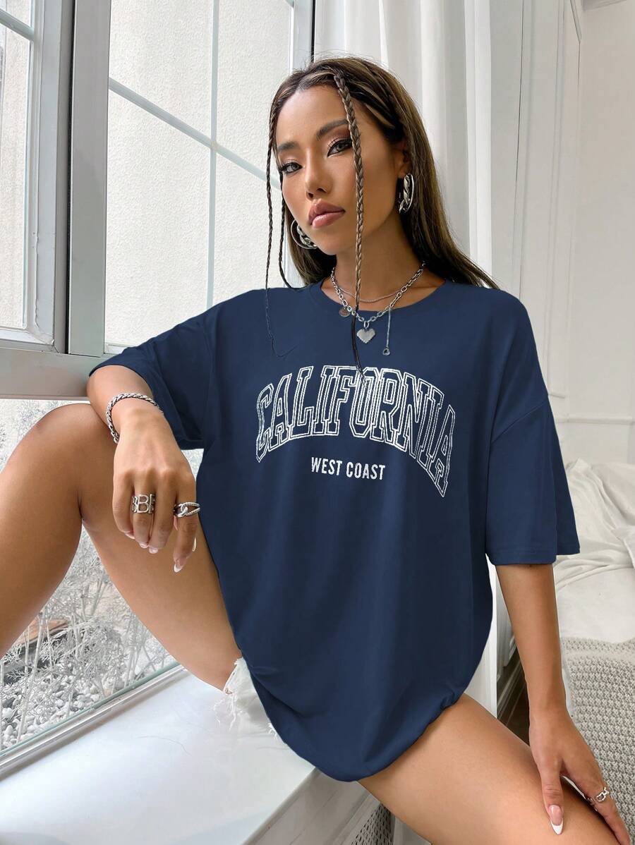 StreetHx Women's California West Coast Curved English Pattern T-Shirt Graphic Tees Women Tops