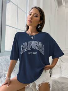 StreetHx Women's California West Coast Curved English Pattern T-Shirt Graphic Tees Women Tops