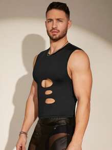 FeverCity Débardeur tricoté sans manches décontracté pour homme avec encolure ronde - Noir - Voir 5