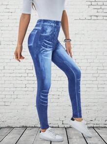 EMERY ROSE 女性高腰印花仿牛仔打底褲 - 彩色 - 查看 6