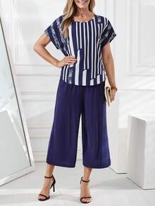 EMERY ROSE Mùa hè Nông thôn Thời gian rảnh rỗi Hoa văn trừu tượng Vòng cổ Áo liền quần Với quần ống rộng Đối với phụ nữ - Nhiều màu - Xem 6