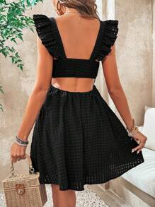 Breezaya Women's Solid Color Square Neckline Sleeveless Dress - Black - View 2