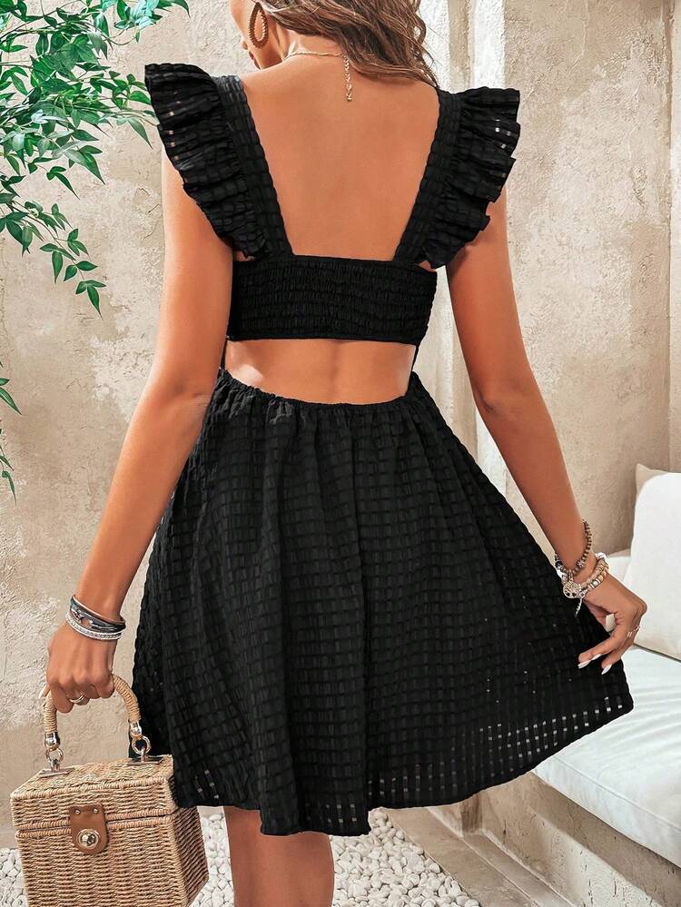 Women's Solid Color Square Neckline Sleeveless Dress