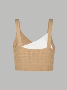 Teenage Girls' Contrast Color Knit Crossed Strap Tank Top - Multicolor - View 2