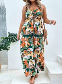 SHEIN Unity Plus Tropical Print Cami Wide Leg Jumpsuit For Summer - Multicolor - View 8