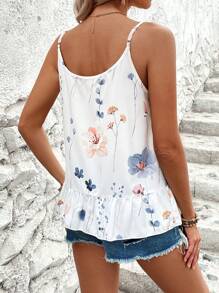 SHEIN LUNE In hoa Xù Hoa Sen Cami ngọn - trắng - Xem 2