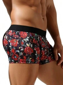 Men's Floral Printed Boxer Shorts - Black - View 3