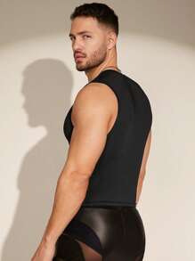 FeverCity Débardeur tricoté sans manches décontracté pour homme avec encolure ronde - Noir - Voir 2