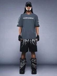 Manfinity VCAY Nam Eo đàn hồi Lá thư In Quần short dây kéo - màu đen - Xem 4