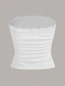 SHEIN EZwear Knitted Fitted Lace Panel Strapless Top - Blue - View 3