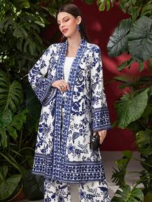 Mulvari 女用植物印花開襟夾克和褲子兩件套 - 彩色 - 查看 4