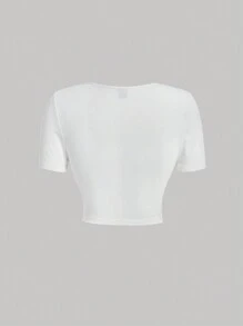 SHEIN MOD Women T-Shirts Asimetris Dasi Depan bunga ditsy Casual - MultiWarna - View 2