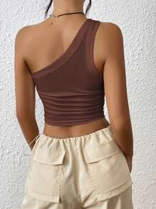 SHEIN EZwear Top Evasê De Um Ombro Só Sem Mangas Em Cor Sólida Para Mulheres