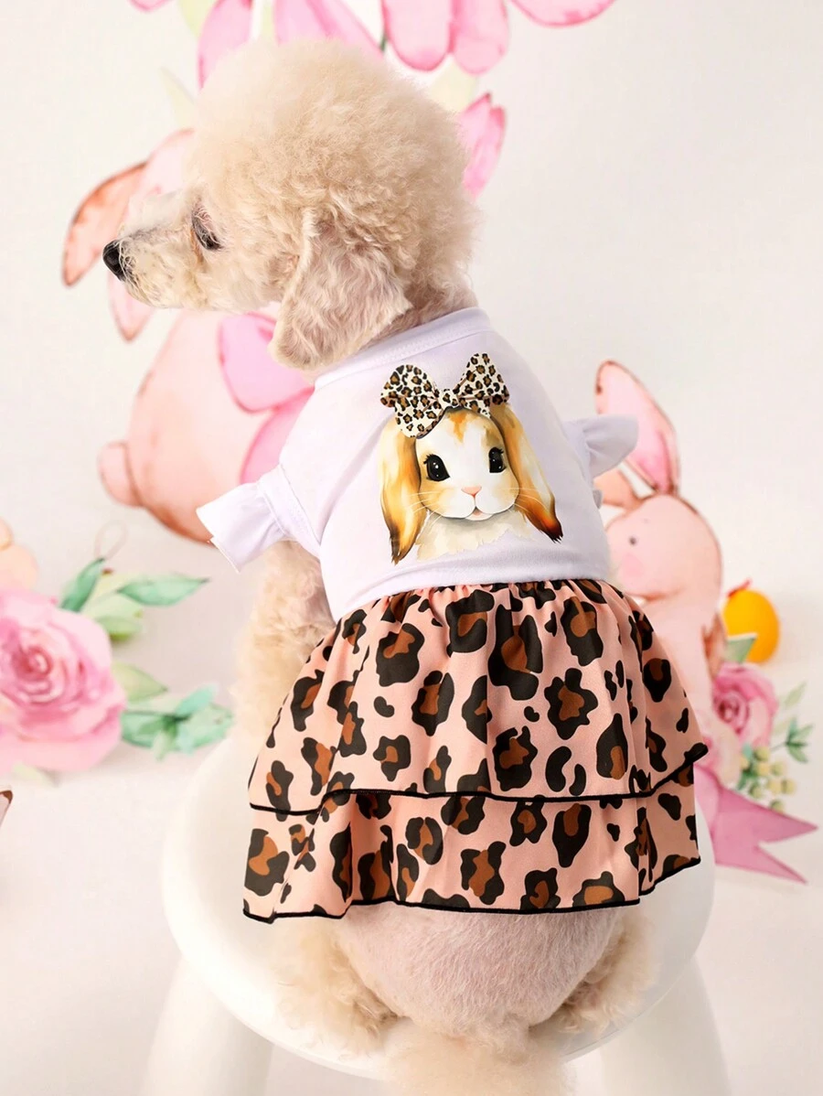 PETSIN Easter Bunny Leopard Pattern Printed Layered Skirt, Pet Dog/Cat Dress - Multicolor - View 1