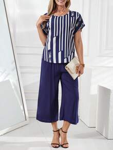 EMERY ROSE Mùa hè Nông thôn Thời gian rảnh rỗi Hoa văn trừu tượng Vòng cổ Áo liền quần Với quần ống rộng Đối với phụ nữ - Nhiều màu - Xem 3