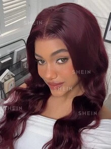 透明蕾絲自然波浪13X4蕾絲正面假髮99J假髮酒紅色顏色 - S99JC - 查看 8