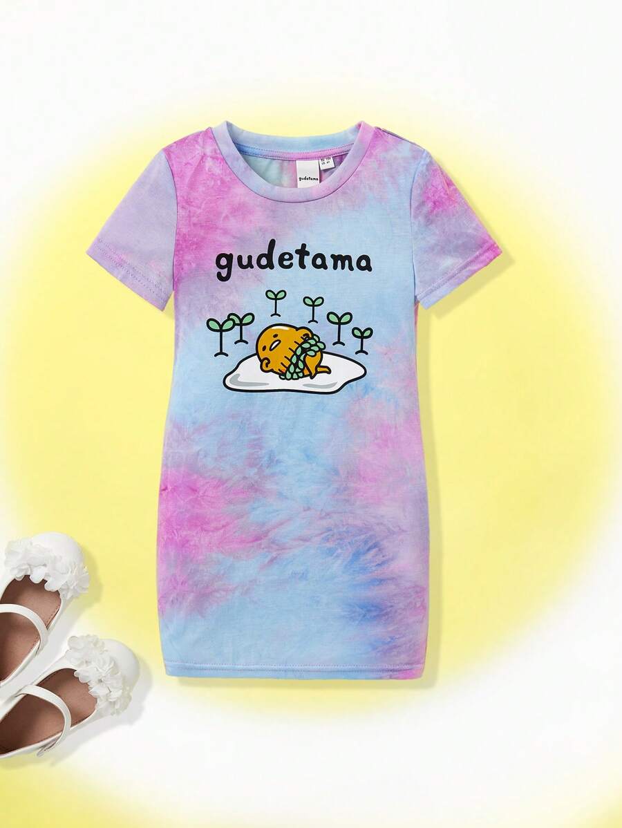Gudetama X SHEIN Młoda dziewczyna Kreskówki I Nadruk Tie Dye Sukienki