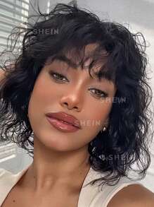 Korte golvende bobpruik met pony's van echt haar 8" Whitney Vibe Water Wave Bod Bang pruiken Luchtige Pixie Cut Bob pruik met pony voor vrouwen