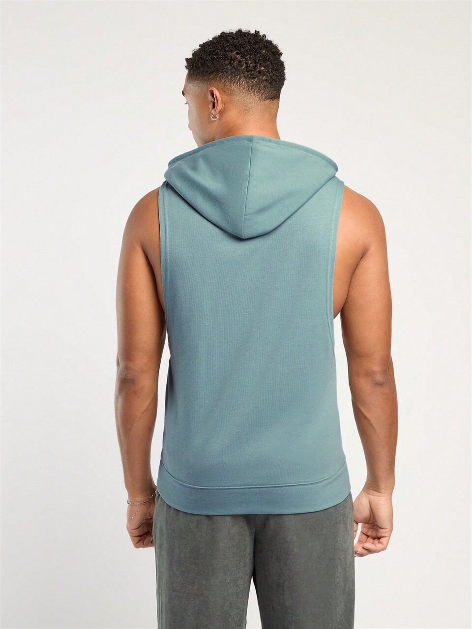 Men's Sleeveless Hooded One-Piece Jumpsuit In Green