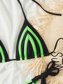 Swim EVENT 女士条纹露背系带两件套比基尼套装夏季海滩 - 彩色 - 查看 7