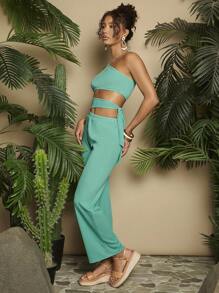 Travachic 女士假期一字肩鉸空連體褲 - 綠色 - 查看 6