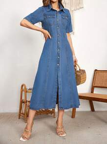 Breezaya Women's Button Front Denim Shirt Dress