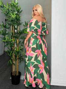 SHEIN SXY Wunderschönes Tropen Geplissertes Maxi-kleid - Verschiedenfarbig - Übersicht 2