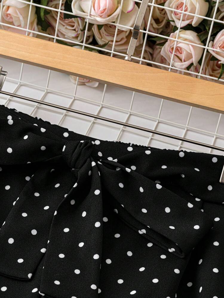 Plus Size Polka Dot Print Burnt Hem Shorts
