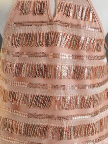 Vestido corto de fiesta sin mangas con adornos de flecos y lentejuelas para niña preadolescente, para cumpleaños, eventos, bodas, todo el año - Champán - Ver 6