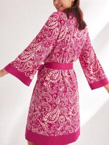 LUVLETTE Autumn And Winter Red Paisley Print Cotton Kimono Women Robe To Tie Pajamas Bath Robe Night Gown Women Lingerie Fall Pajamas& Pyjamadressing