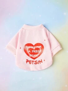 PETSIN 情人節/復活節口號粉色印花狗衣服,帶有心形圖案和字母印花