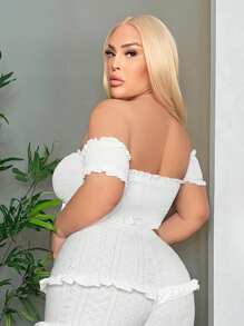SHEIN SXY WHITE  Off The Shoulder  SHIRRED BARDOT CROP TOP - White - View 4