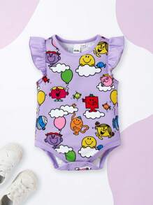 Mr Men Little Miss X SHEIN Baby Girl Cartoon Graphic Ruffle Armhole Bodysuit - Purple - View 1