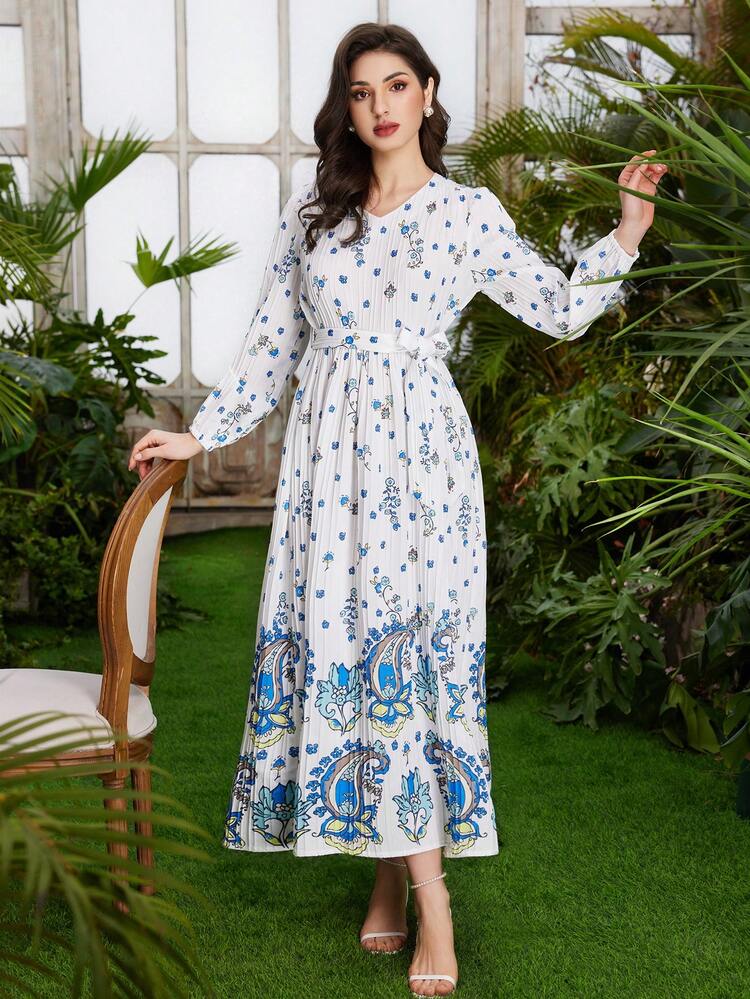 Floral Print Pleated Dress