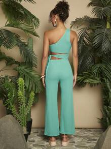 Travachic 女士假期一字肩鉸空連體褲 - 綠色 - 查看 2