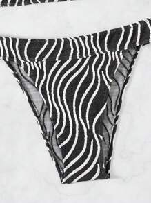 SHEIN Swim Women'S Printed V-Neck Bikini Set Summer - Black and White - View 6